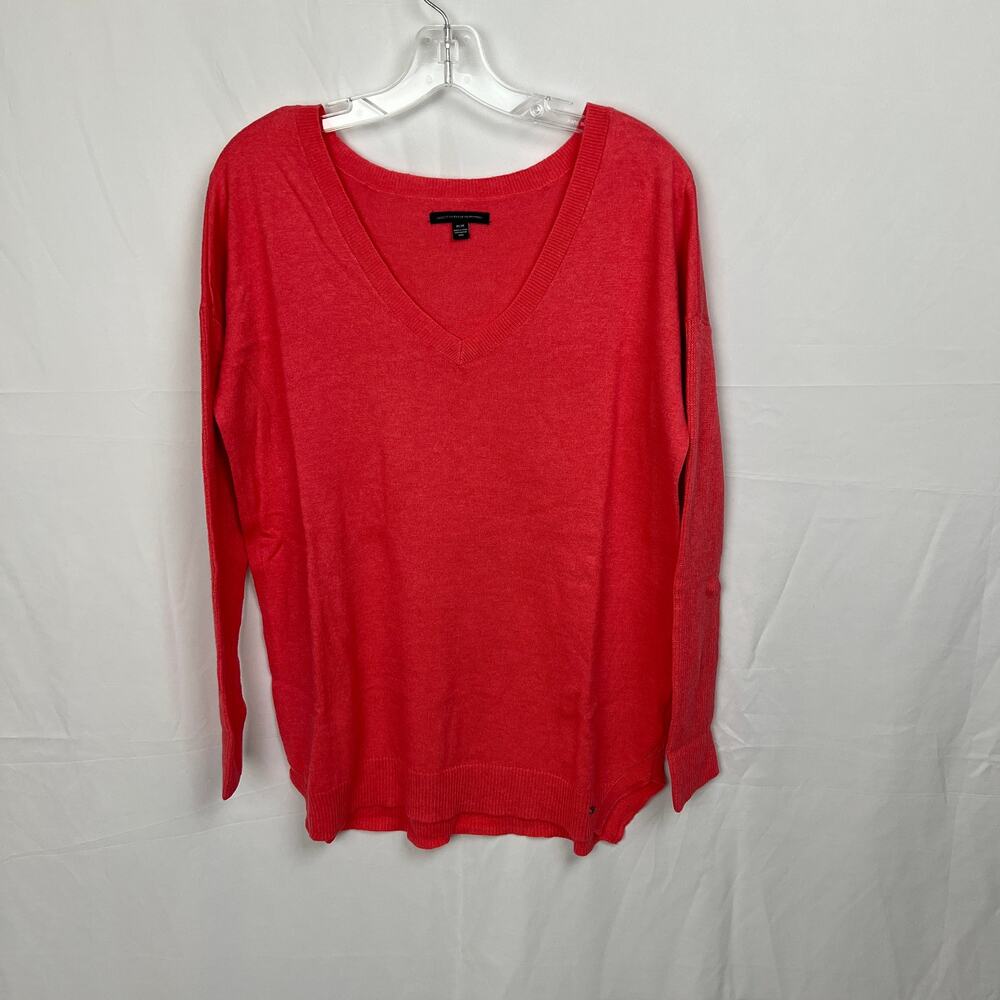 AE American Eagle Oversized Red V Neck Sweater Womens M Cozycore Soft Classic